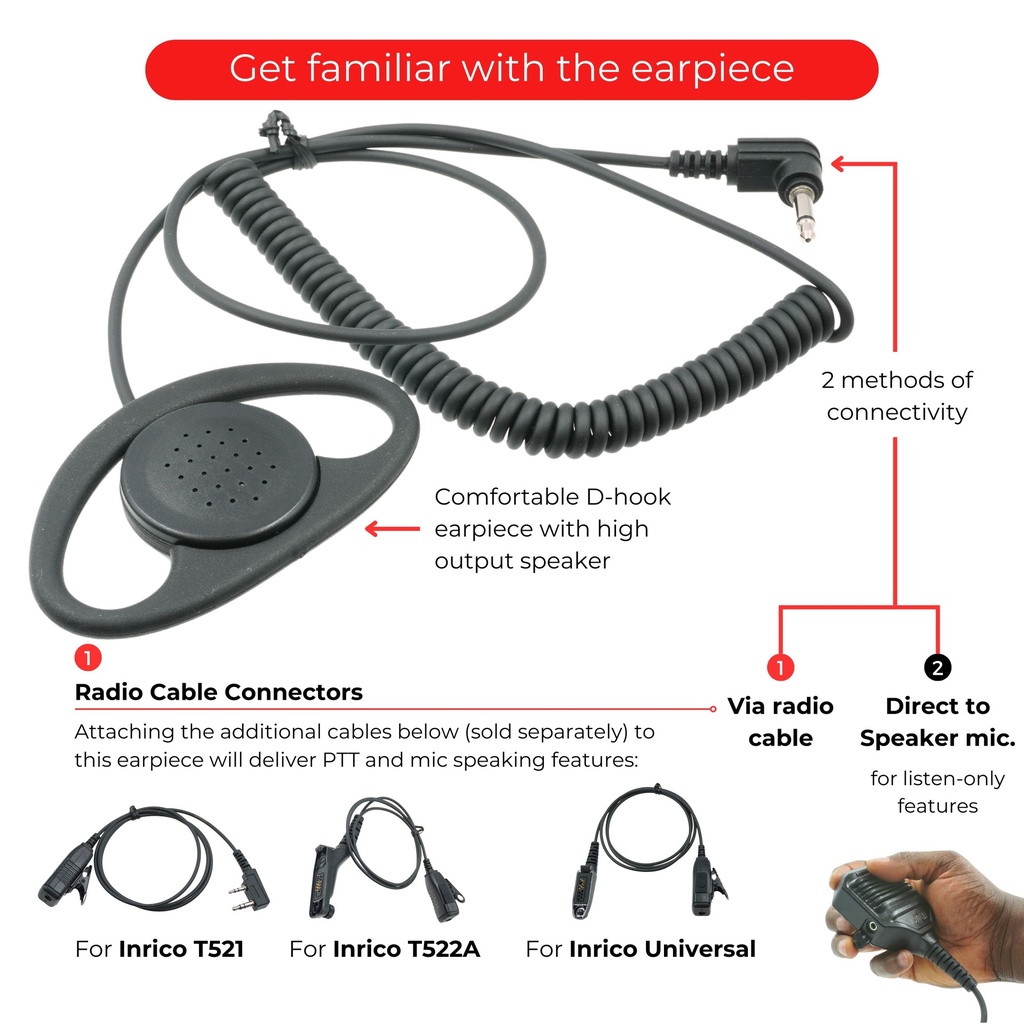 Wirox Listen Only D-Shape Hook Earpiece