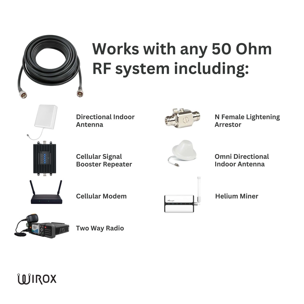 Wirox 15m/49ft (N Male / N Male) LMR400 Equivalent Coax Cable