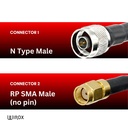 6m/20ft (N Male/RP SMA Male) LMR240 Equivalent Low Loss Coaxial Cable