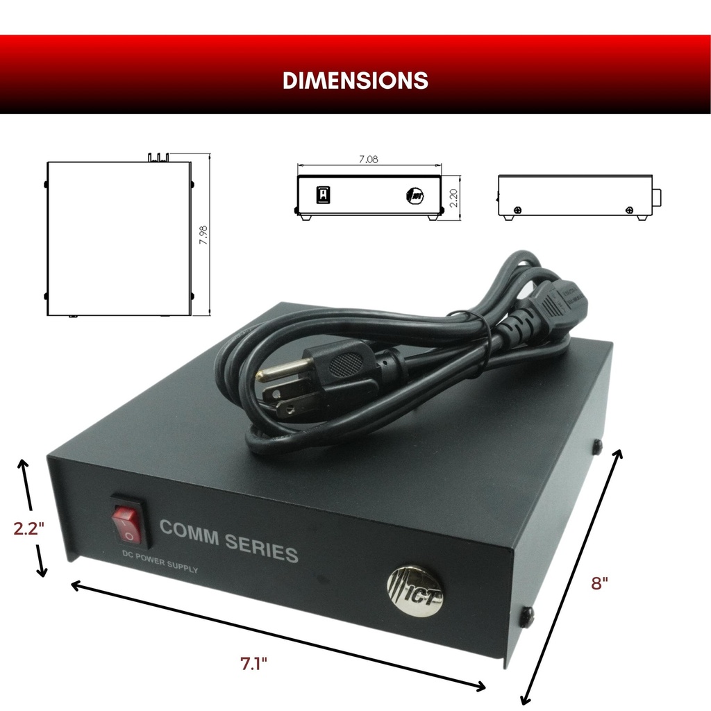 ICT 12-12 Power Supply 12 Amp - dimensions