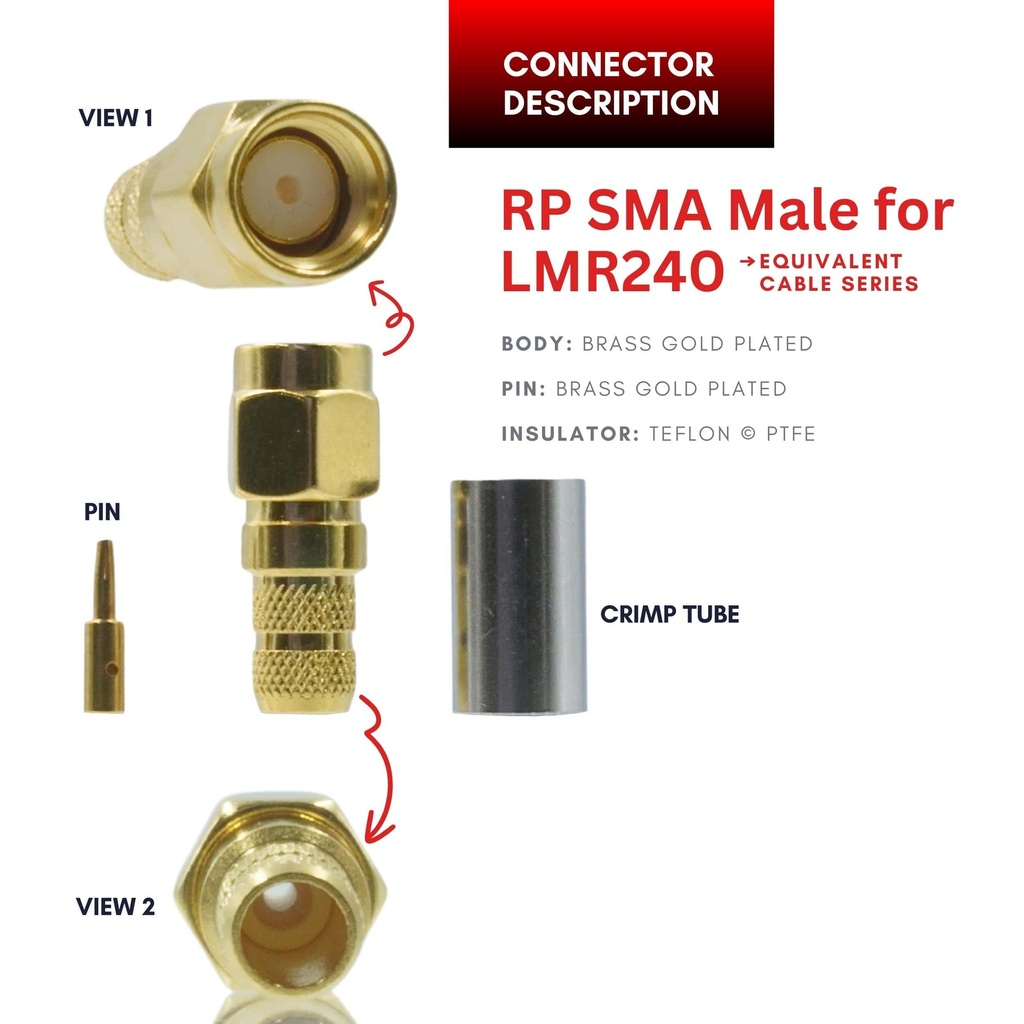 Reverse Polarity SMA Male Connector LMR240