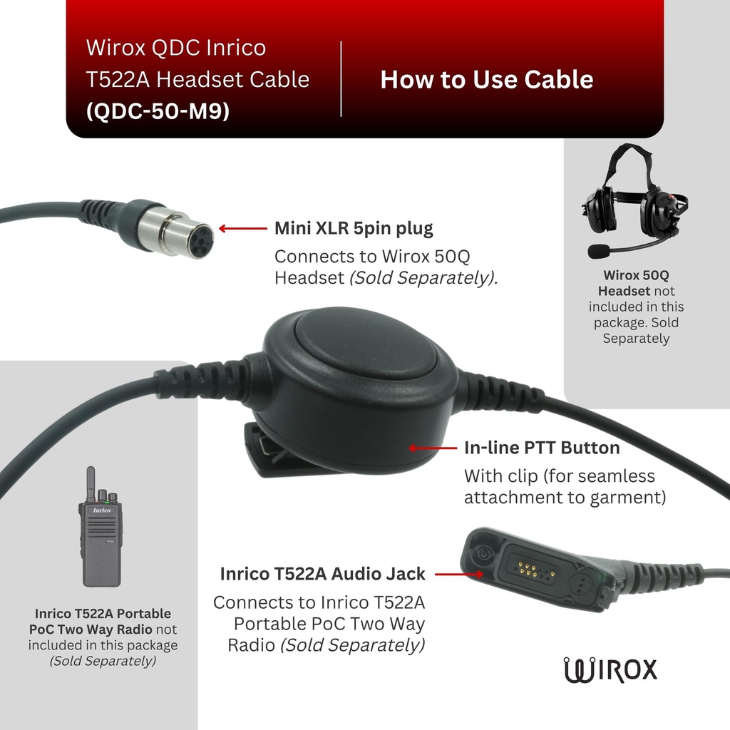 Wirox QD Inrico T522A Headset Cable With PTT