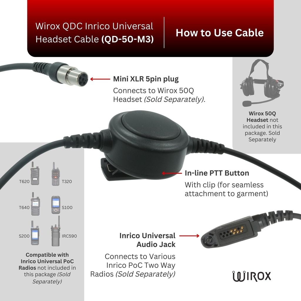 Wirox QD Inrico Universal Headset Cable With PTT
